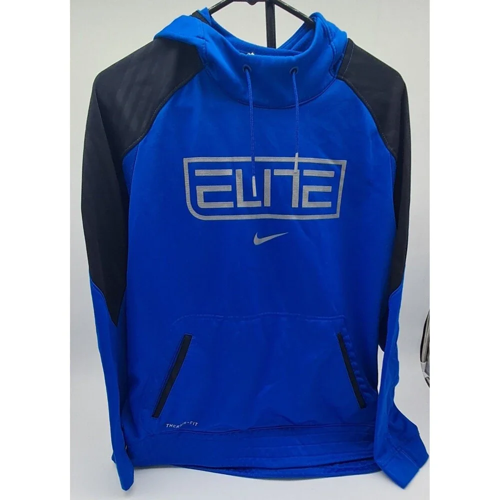 Nike Elite Hoodie Men's Medium Basketball Therma-FIT Blue Pullover Sweatshirt